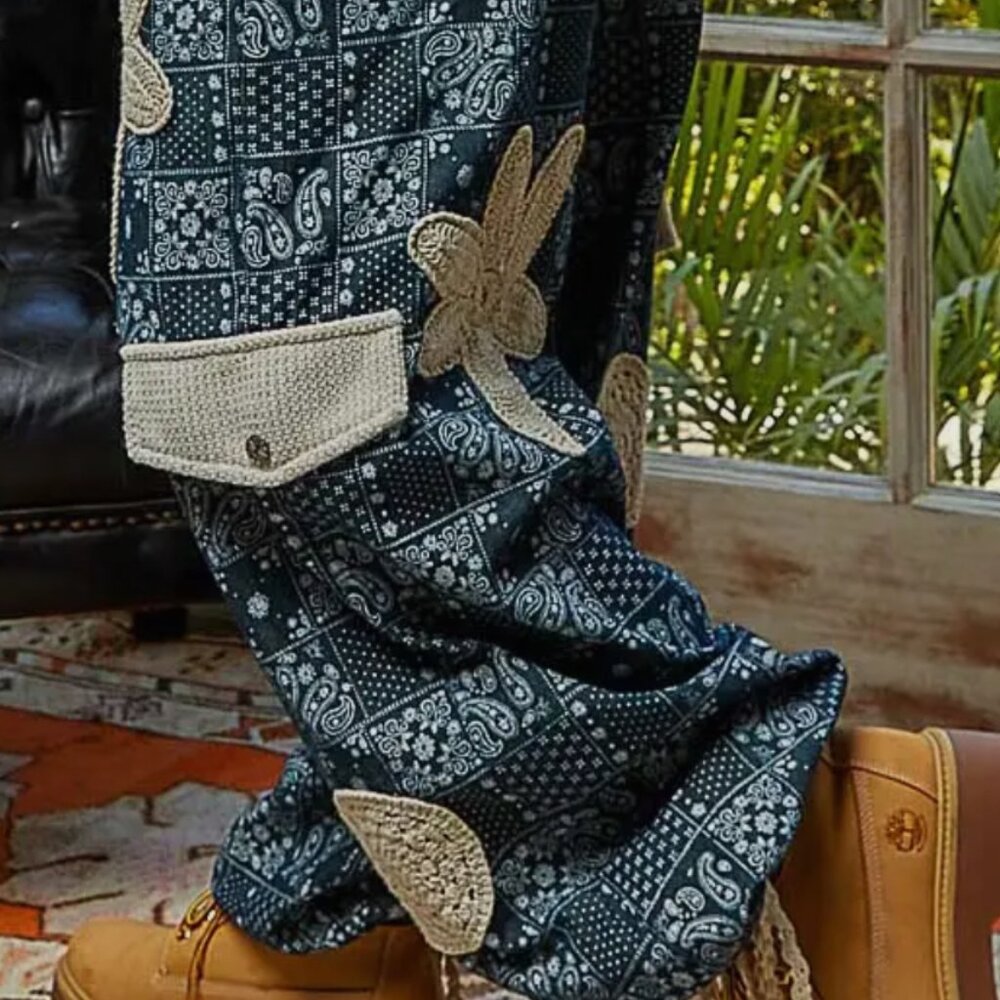 POL Starweave Patchwork Joggers Crochet Star Detail Boho Pants Size Various - Picture 8 of 9